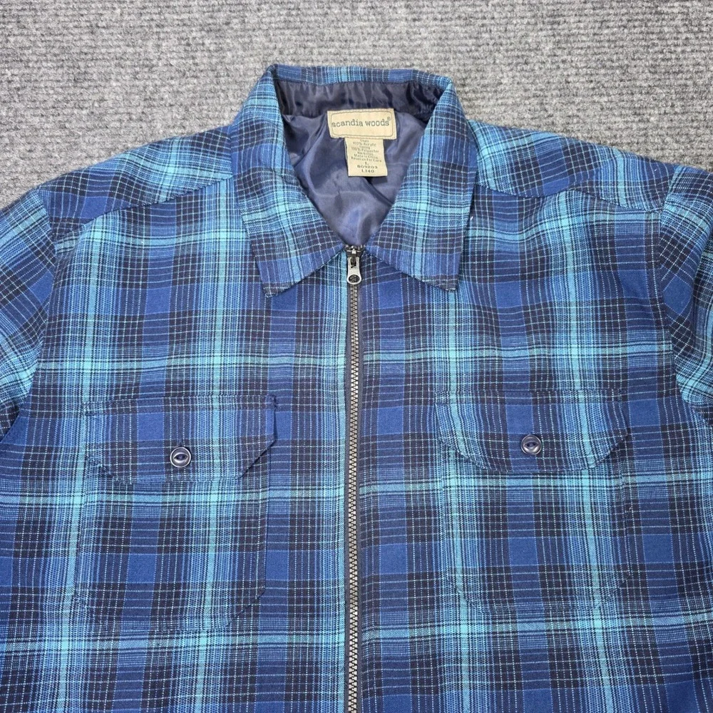 Scandia Woods Full Zip Flannel Shirt Jacket Men's Size L Blue Teal Plaid Lined